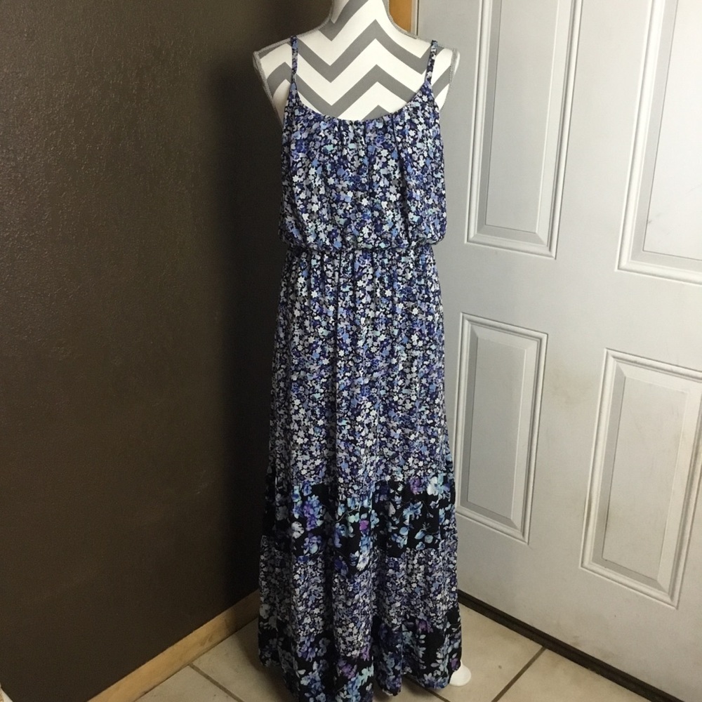 ELLE Blue Floral Maxi Sun Dress Sz L